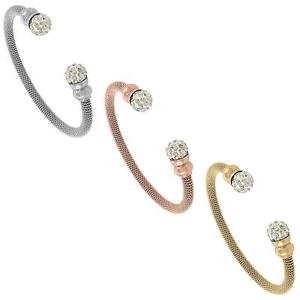 【送料無料】ブレスレット　アクセサリ―　ステンレススチールメッシュカフブレスレットクリスタルボールアクセントstainless steel mesh cuff bracelet w crystal ball accents