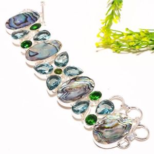 【送料無料】ブレスレット　アクセサリ―　アワビシェルアパタイトブレスレットabalone shell, apatite gemstone fashion jewelry bracelet 78 sb1218