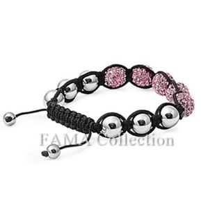 【送料無料】ブレスレット　アクセサリ―　ファマピンクスワロフスキークリスタルシルバーヘマタイトビーズブレスレットfama pink swarovski crystal amp; shiny silver hematite beads shamballa bracelet