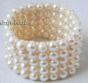 【送料無料】ブレスレット　アクセサリ―　ホワイトラウンドストレッチブレスレット8 8mm 5strands white round freshwater pearl stretch bracelet