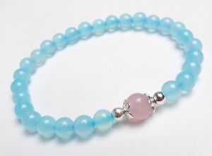 【送料無料】ブレスレット　アクセサリ―　ブレスレットラウンドビーズレディ6 mm genuine natural blue chalcedony bracelet round beads lady women 65
