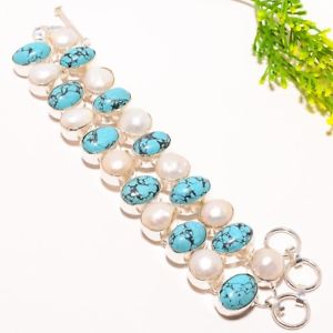 【送料無料】ブレスレット　アクセサリ―　サンタローザターコイズトルコブレスレットsanta rosa turquoise, river pearl gemstone fashion jewelry bracelet 78 sb833