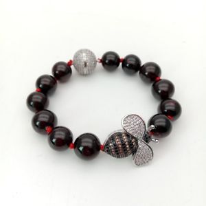 【送料無料】ブレスレット　アクセサリ―　ラウンドガーネットブレスレットコネクタ8 round garnet bracelet cz pave bee connector