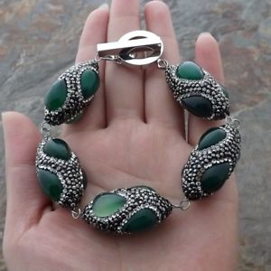 【送料無料】ブレスレット　アクセサリ―　ラインストーングリーンブレスレットrhinestone pave green agate 8 bracelet