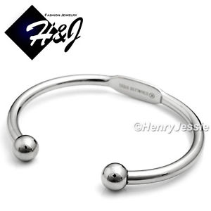 【送料無料】ブレスレット　アクセサリ―　ステンレススチールシルバーラウンドカフブレスレットmen women stainless steel silver round cuff id adjustable handcuffbracelet*b82