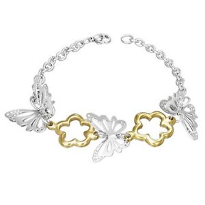 【送料無料】ブレスレット　アクセサリ―　ステンレス23dリンクwomensブレスレットstainless steel two tone 3d butterfly flower link womens bracelet