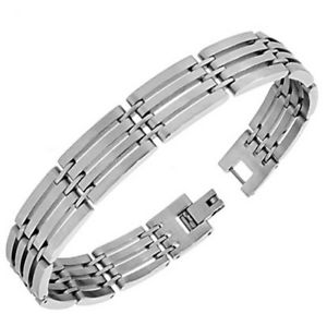 【送料無料】ブレスレット　アクセサリ―　ステンレススチールリンククラスプチェーンメンズブレスレットstainless steel silvertone link chain mens bracelet with clasp