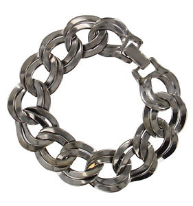 【送料無料】ブレスレット　アクセサリ―　アメリカチェーンブレスレットusa made dark silver chunky double link chain bracelet