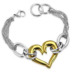 【送料無料】ブレスレット　アクセサリ―　ステンレスツートンカラーリンクチェーンブレスレット75stainless steel twotone love heart link chain bracelet, 75 13,305円