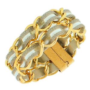 【送料無料】ブレスレット　アクセサリ―　イエローゴールドシルバーメッシュチェーンレディースブレスレットyellow gold silver twotone braided mesh chain wide womens bracelet
