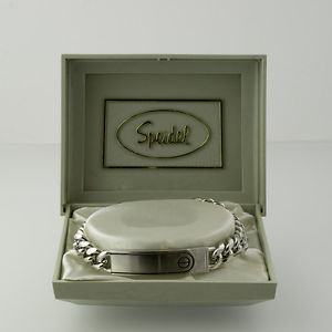 【送料無料】ブレスレット　アクセサリ―　メンズシルバートーンブレスレットオリジナルケースspeidel 2487 mens silvertone id bracelet nos in original case