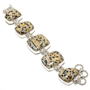 【送料無料】ブレスレット　アクセサリ―　ナチュラルジャスパーブレスレット100 natural dalmation jasper gemstone 925 silver plated jewelry bracelet 78