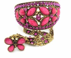 【送料無料】ブレスレット　アクセサリ―　ピンクバタフライブレスレットスレーブリングクリスタルpink butterfly bracelet slave w ring crystal gold plated women