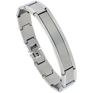 【送料無料】ブレスレット　アクセサリ―　ステンレススチールブラシセンターブレスレットstainless steel brushed recessed center id bracelet