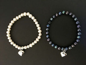 【送料無料】ブレスレット　アクセサリ―　スターリングシルバーハートブレスレットホワイトグレー925 sterling silver puffed love heart bracelet freshwater pearls white grey