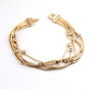 【送料無料】ブレスレット　アクセサリ―　ｋローズゴールドスワロフスキークリスタルクロスチェーンブレスレット18k rose gold plated made with swarovski crystal crossover chains bracelet