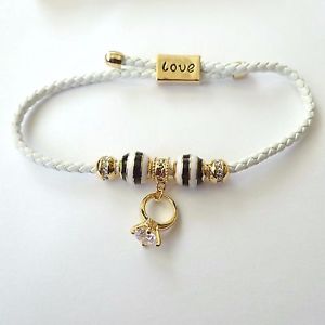 【送料無料】ブレスレット　アクセサリ―　womens bracelet white leather inserts cgold ringpendant white crystals 13 rwomens bracelet white leather inserts c gold ri