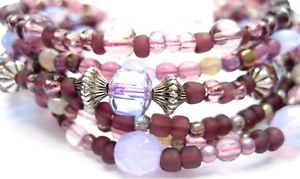 【送料無料】ブレスレット　アクセサリ―　b6 multiプラムピンクブレスレットb6 multi layer plum,pinks,silver bead bracelet heart clasp