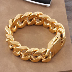 【送料無料】ブレスレット　アクセサリ―　ｋゴールドメッキヒップホップマイアミチェーンブレスレットmens 14k gold plated plain hip hop 20mm 9 heavy miami curb chain bracelet