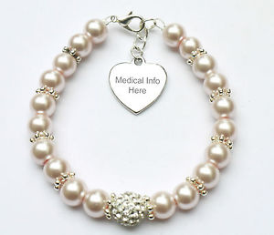 【送料無料】ブレスレット　アクセサリ―　ハンドメイドパールブレスレットengraved handmade personalised medic id pearl bracelet