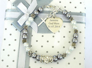 【送料無料】ブレスレット　アクセサリ―　パーソナライズブレスレットバプテスマpersonalised engraved bracelet girls first holy communion christening baptism
