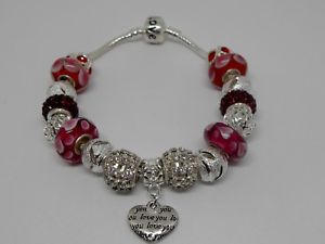 【送料無料】ブレスレット　アクセサリ―　バレンタインデームラノビーズブレスレットstunning valentines day i love you bracelet with love heart murano beads