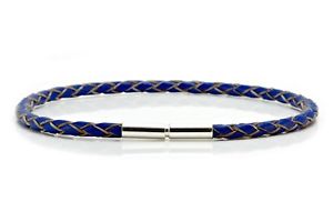 【送料無料】ブレスレット　アクセサリ―　メンズレディースシルバーツイストmensladies 3mm braided leather braceletsterling silver twist claspblue
