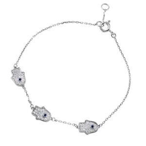 【送料無料】ブレスレット　アクセサリ―　ブレスレットハンドsterling silver charm bracelet w evil eye cz stones hamsa hand charms