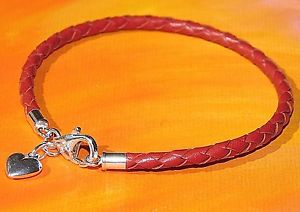 【送料無料】ブレスレット　アクセサリ―　ライムベイアートスターリングシルバーハートチャームブレスレット listingladies 3mm red leather amp; sterling silver heart charm bracelet by lyme bay art