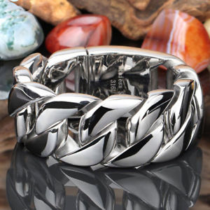 【送料無料】ブレスレット　アクセサリ―　チェーンシルバーブレスレットステンレスジュエリーホットheavy mens bling curb chain silver bracelet 316l stainless steel jewelry hot