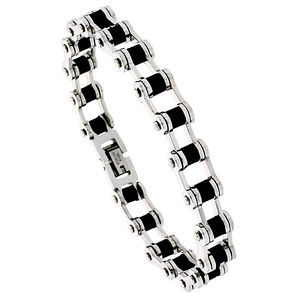 【送料無料】ブレスレット　アクセサリ―　ステンレススチールゴムリンクチェーンソリッドブレスレットstainless steel amp; rubber bicycle link chain solid bracelet