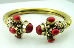【送料無料】ブレスレット　アクセサリ―　チベットエスニックビンテージネパールブレスレット925 tibetan solid brass red coral gemstone ethnic vintage nepali bracelet 1724