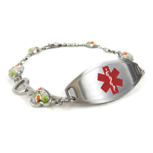 【送料無料】ブレスレット　アクセサリ―　myiddridブレスレットステンレスガラスブランクclearancemyiddr medical id bracelet, stainless steel, green glass heart, blank, clearance