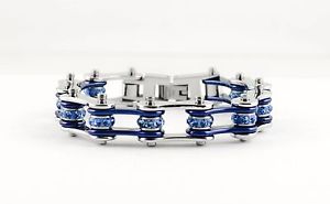 【送料無料】ブレスレット　アクセサリ―　オートバイステンレスバイクチェーンブレスレットwomens ladies motorcycle stainless steel crystal blue bike chain bracelet