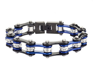 【送料無料】ブレスレット　アクセサリ―　womensオートバイステンレスキャンディーバイクチェーンブレスレットwomens ladies motorcycle stainless steel crystal candy blue bike chain bracelet
