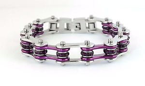 【送料無料】ブレスレット　アクセサリ―　オートバイステンレスバイクチェーンブレスレットwomens ladies motorcycle stainless steel crystal purple bike chain bracelet