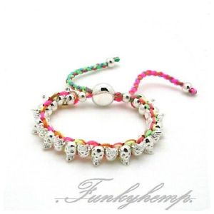 【送料無料】ブレスレット アクセサリ― スターリングシルバースカルビーズブレスレットカラフルcolorful hand_woven w 925 sterling silver filled skull beads friendship bracelet