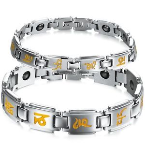 【送料無料】ブレスレット　アクセサリ―　マントラハムステンレススチールカップルブレスレットmantra om mai padme hum stainless steel men women magnetic couple bracelet