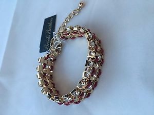 【送料無料】ブレスレット　アクセサリ―　ブルックスブレスレット クリスタルリボンbrooks brothers gold plated bracelet crystal and red silk ribbon