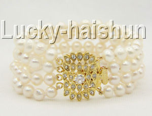 【送料無料】ブレスレット　アクセサリ&mdash;　ローホワイトブレスレットメッキクラスプgenuine 8 8mm 4row white freshwater pearls bracelet gold plated clasp j9219｜hokushin