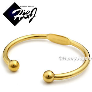 【送料無料】ブレスレット　アクセサリ―　ステンレススチールゴールドラウンドカフブレスレットmen women stainless steel gold round cuff id adjustable handcuffbracelet*b82