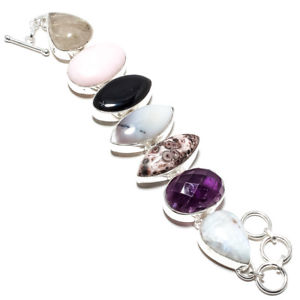 【送料無料】ブレスレット　アクセサリ―　オーシャンジャスパーピンクオパールアメジストルチルブレスレットocean jasper,pink opal,amethyst rutile 62 gm gemstone jewelry bracelet ad334 8