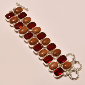 【送料無料】ブレスレット　アクセサリ―　ガーネットクォーツハンドメイドジュエリーブレスレットpretty sunstone,garnet quartz 66 gm handmade jewelry bracelet 8