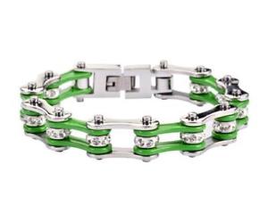 【送料無料】ブレスレット　アクセサリ―　オートバイステンレスグリーンバイクチェーンブレスレットladies motorcycle stainless steel green crystal bike chain bracelet