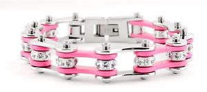 【送料無料】ブレスレット　アクセサリ―　オートバイステンレスピンクバイクチェーンブレスレットwomens ladies motorcycle stainless steel crystal pink bike chain bracelet
