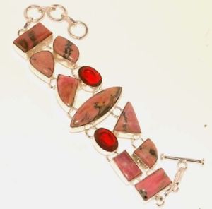 【送料無料】ブレスレット　アクセサリ―　ピンクガーネットクォーツハンドメイドジュエリーブレスレットpink rhodonite,garnet quartz 63 gm handmade jewelry bracelet 8
