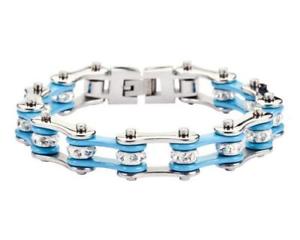 【送料無料】ブレスレット　アクセサリ―　オートバイステンレストルコバイクチェーンブレスレットwomens ladies motorcycle stainless steel turquoise crystal bike chain bracelet