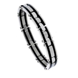 【送料無料】ブレスレット　アクセサリ―　ステンレススチールバーリンクブレスレットラバーアクセント