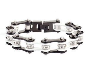 【送料無料】ブレスレット　アクセサリ―　ステンレススチールホワイトブラックバイクチェーンブレスレットアメリカ