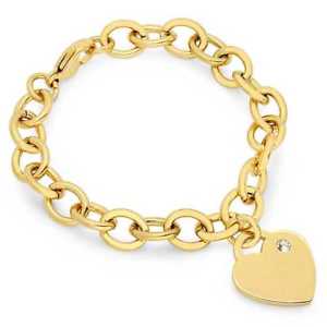 【貨物輸送無料】腕輪 添え物― 6 ステンレスリンクブレスレット6 yellow tone stainless steel heart charm link bracelet